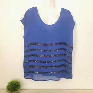 A.N.A. Scoop Neck Sequins Top